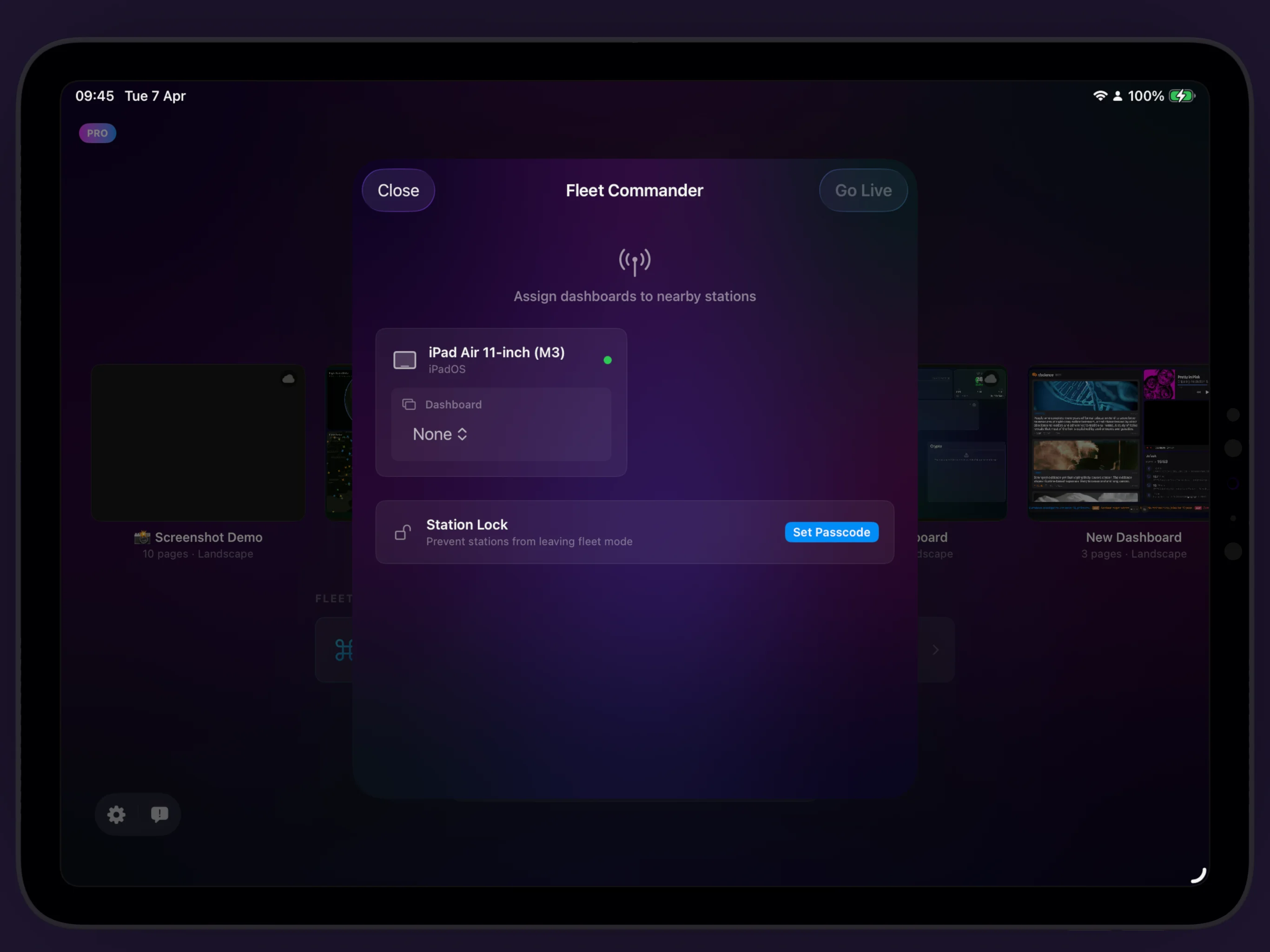 Lookout Station — Fleet Commander assigning dashboards to nearby devices