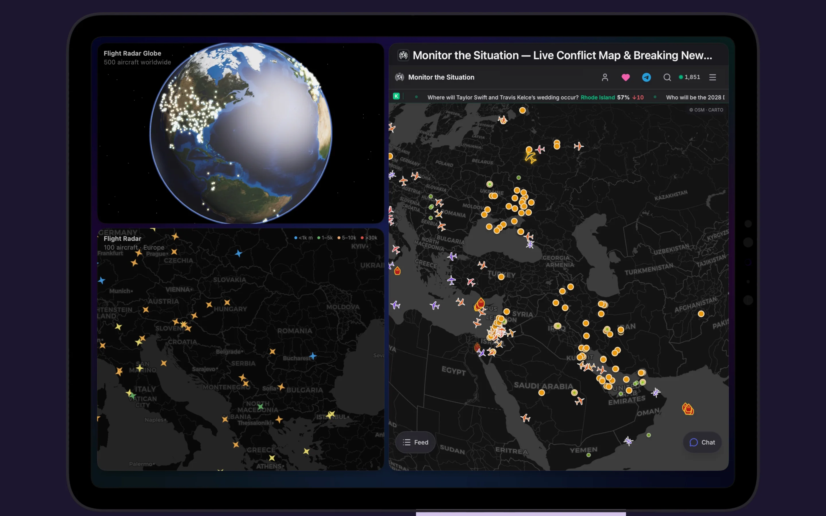 Lookout Station — Flight Radar globe and live conflict map