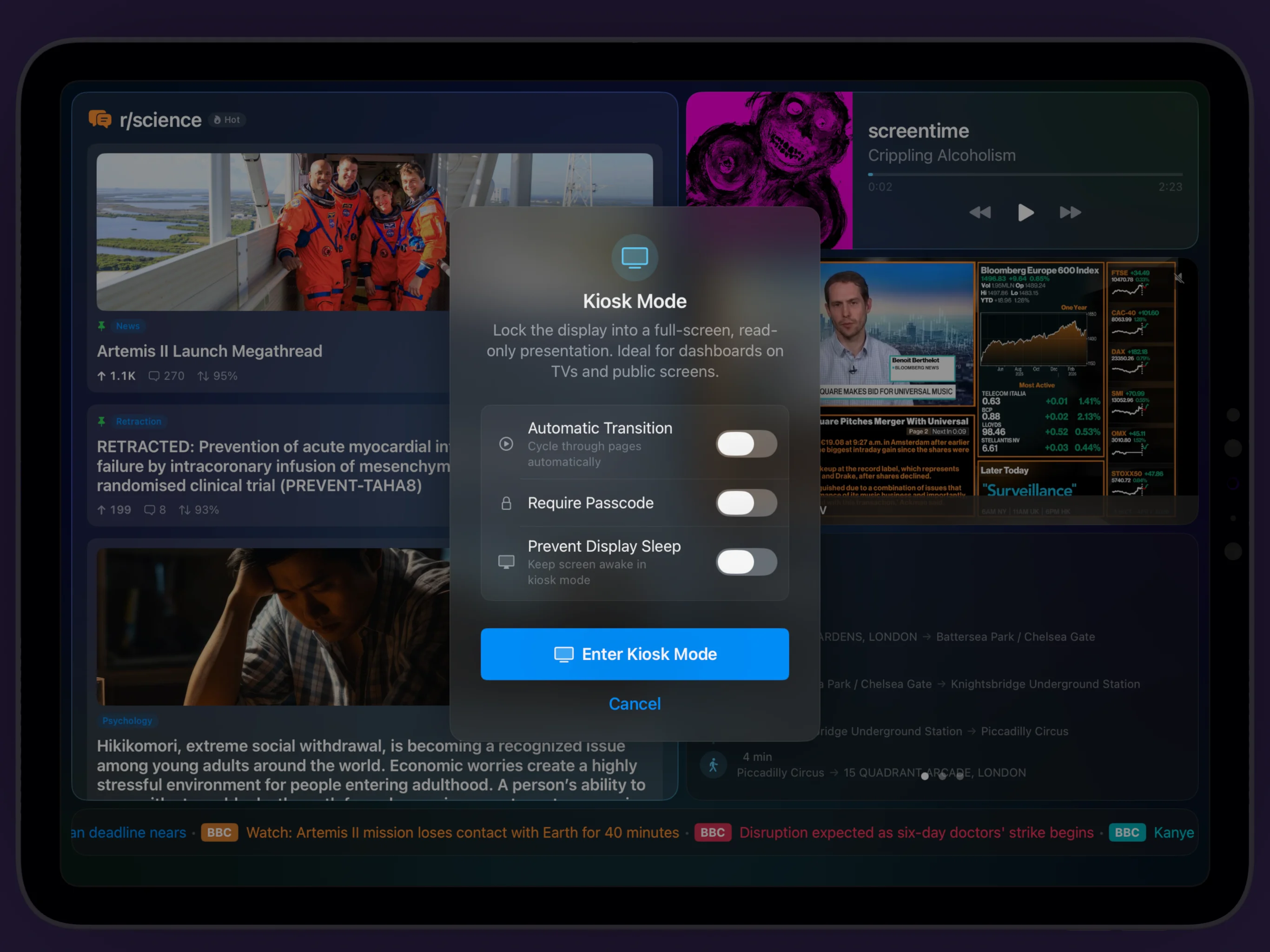 Lookout Station — Kiosk Mode for always-on wall displays