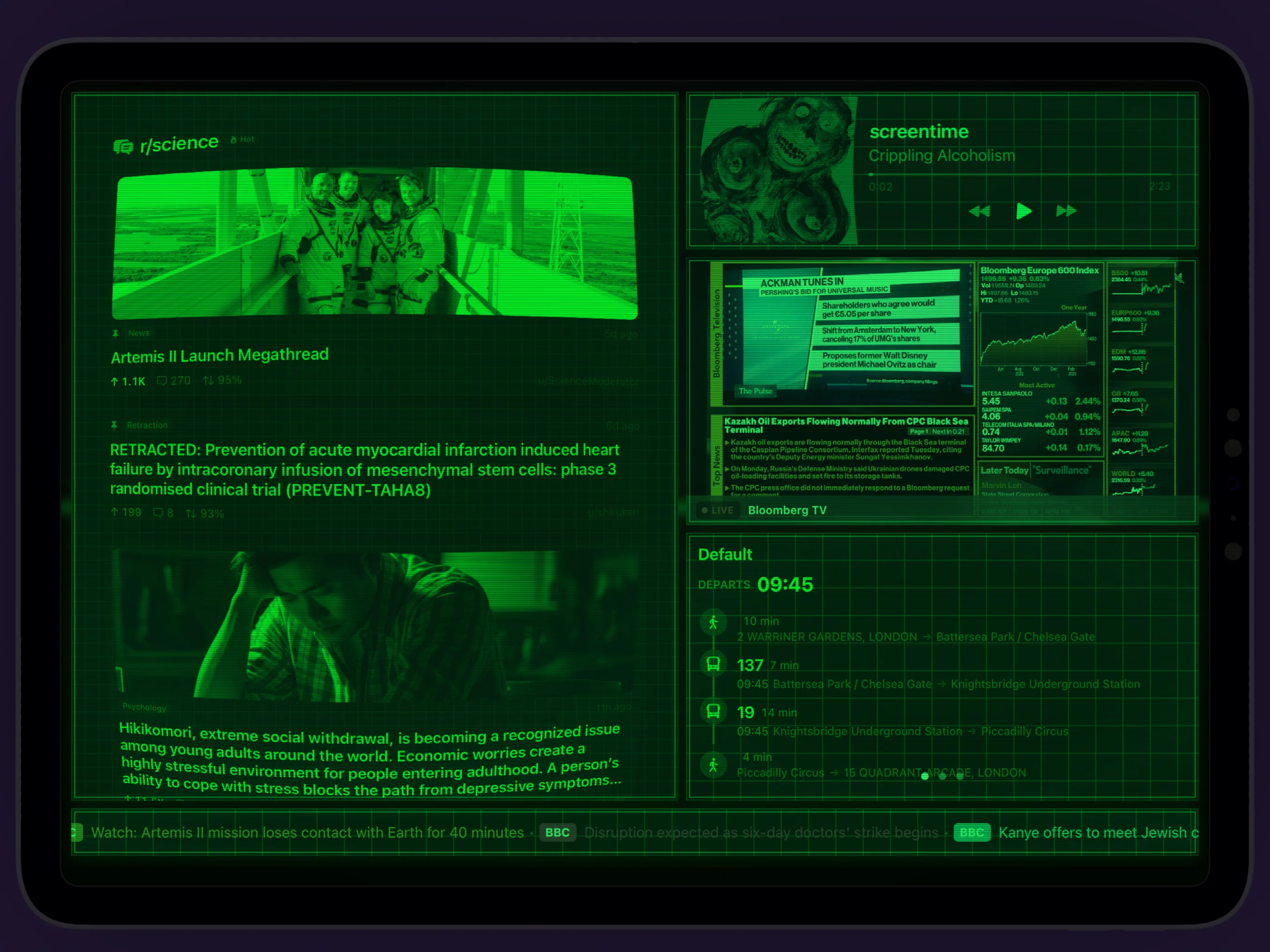 Lookout Station — Mainframe cinematic FX with green CRT phosphor effect